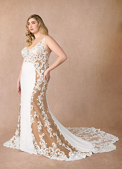 Azazie Estephanie Wedding Dresses Diamond White Caramel Mermaid Sequins Stretch Crepe Dress image8