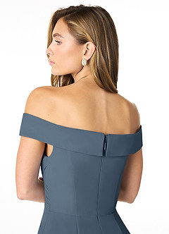 Azazie Lecia Abiti da Damigella Abito Convertibile Impero in Chiffon A pieghe con spalle scoperte Blu Nettuno image7