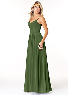 Azazie Lisbon Vente Finale Robe Trapèze en Mousseline de soie Encolure en Forme de Cœur Olive image4