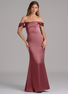 Azazie Miley 신부 들러리 드레스 인어 오프 더 숄더 스트레치 새틴 바닥 길이 드레스 image3