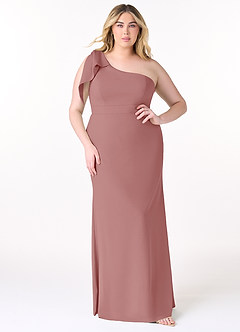 Azazie Rinna Bridesmaid Dresses Dusty Rose Mermaid One Shoulder Stretch Crepe Dress image5