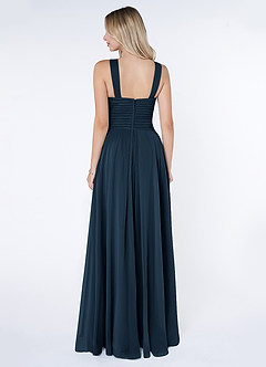 Azazie Kaleigh Bridesmaid Dresses Dark Navy A-Line Pleated Chiffon Dress image2