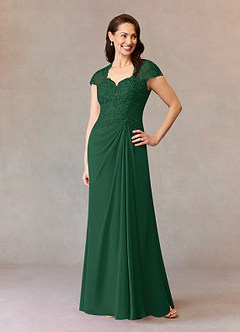 Azazie Junie Mother of the Bride Dresses Dark Green A-Line Lace Chiffon Dress image1