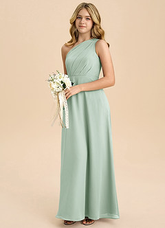 Azazie Phaedra Junior Robe Trapèze en Mousseline de soie Plissée Agave image5