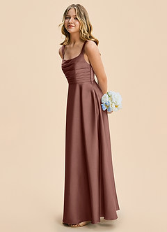Azazie Azaria Junior A-Linie Plissee Stretch-Satin Kleid Espresso image4