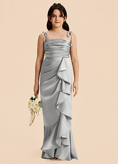 Azazie Ryan Junior Vestido de Plata de Satén Elástico de Corte Recto con Lazo image5