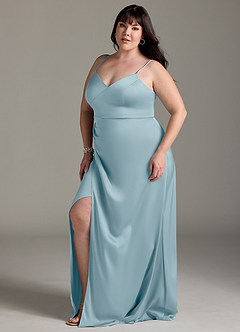 Azazie Marchella Vestidos de damas de honor Vestido de Azul Malhumorado de Satén Elástico de Corte en A con Corsé image10