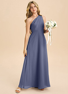 Azazie Phaedra Junior Stormy A-Line Pleated Chiffon Dress image6