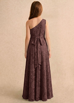 Azazie Pudles Girls Formal Robe Demoiselle D'honneur Fillette Robe Trapèze en Blumen-Burnout Asymétrique Expresso image2