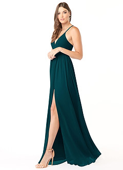 Azazie Aaida Robes de demoiselle d'honneur Robe Trapèze en Mousseline de soie Corset Vert Pin image4
