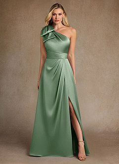 Azazie Easton Mother of the Bride Dresses Matcha A-Line One Shoulder Stretch Satin Dress image1