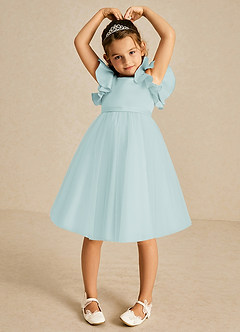 Azazie Kaeya Flower Girl Dresses Sea Glass A-Line Bow Tulle Dress image3