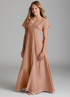Azazie Kimber Junior Champagne Rose A-Line Pleated Chiffon Dress image5