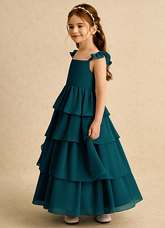 Azazie Boba vestidos de niña de las flores Vestido de Pino de Gasa de Corte En A con Escote Cuadrado image7