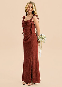 Azazie Jessamine Junior Terracotta Mermaid Sweetheart Neckline Floral Burnout Dress image3