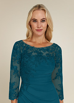 Azazie Alisondra Mother of the Bride Dresses Ink Blue Sheath Scoop Lace Lace Dress image5