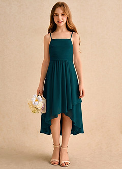 Azazie Twilight Dance Girls Formal Flower Girl Dresses Pine A-Line Pleated Chiffon Dress image4