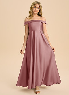Azazie Sissy Junior Dusty Rose A-Line Off the Shoulder Stretch Satin Dress image4