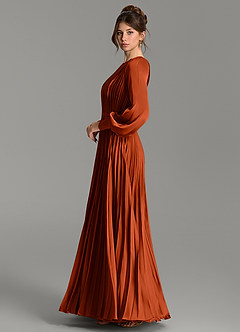 Azazie Grayson Bridesmaid Dresses Paprika A-Line Long Sleeve Stretch Satin Dress image4