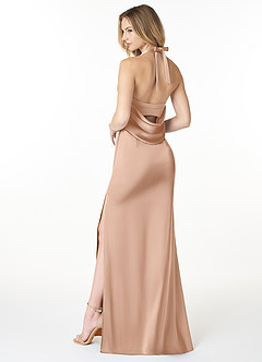 Azazie Myla Final Sale Agave Sheath Cowl Keyhole Stretch Satin Dress image2