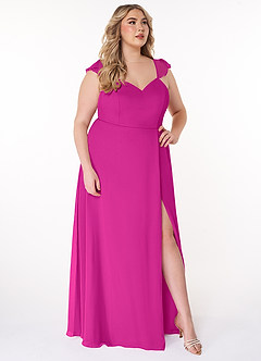 Azazie Everett Vestidos de damas de honor Vestido de Fucsia de Gasa de Corte en A con Cuello en V fruncido image9