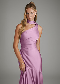 Azazie Amara Bridesmaid Dresses Wisteria Mermaid One Shoulder Stretch Satin Dress image6