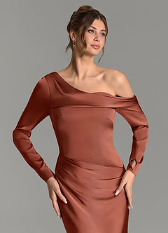 Azazie Sandra Brautjungfernkleider Meerjungfrau-Linie Langarm Stretch-Satin Kleid Rotbraun image7