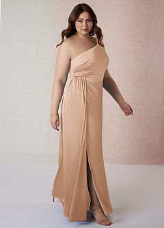 Azazie Mika Bridesmaid Dresses English Rose Sheath One Shoulder Stretch Satin Dress image13