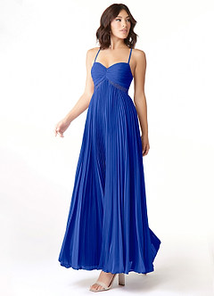 Azazie Devyn Abiti da Damigella Abito A-Line in Chiffon Corsetto Blu Reale image3