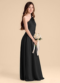 Azazie Charlize Junior A라인 주름진 스트레치 새틴 플로어 길이 주니어 신부 들러리 드레스 image5