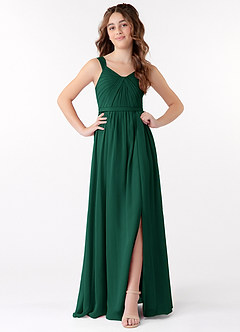 Azazie Evie Junior Emerald A-Line Pleated Chiffon Dress image1