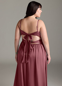 Azazie Zeya Robes de demoiselle d'honneur Robe Trapèze en Satin extensible Plissée Rose Du Désert image15