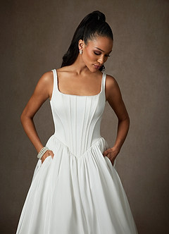 Azazie Cyanne Wedding Dresses Diamond White Ball-Gown with Pockets Stretch Satin Dress image10