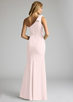 Azazie Rinna Bridesmaid Dresses Blushing Pink Mermaid One Shoulder Stretch Crepe Dress image2