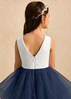Azazie Madison Flower Girl Dresses Ivory Dark Navy Ball-Gown Lace Tulle Dress image5