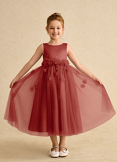Azazie Lux Flower Girl Dresses Terracotta A-Line Beaded Tulle Dress image4
