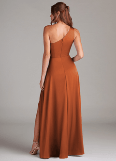 Azazie Brooke Jurken voor bruidsmeisjes Jurk van Stretch Satijn met A-Lijn One-Shoulder Kaneel image7