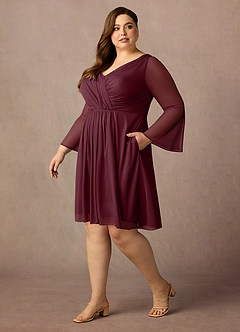Azazie Teraso Mother of the Bride Dresses Cabernet A-Line Pleated Mesh Dress image11