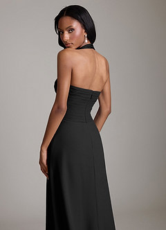 Azazie Clarisa Vestidos de damas de honor Vestido Negro de Gasa de Línea A con Plisado image4