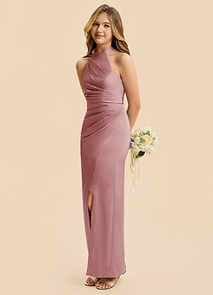 Azazie Jemma Junior Dusty Rose Sheath Ruched Stretch Satin Dress image5