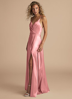 Azazie Davis Bridesmaid Dresses Rosette A-Line Pleated Metallic Satin Dress image6