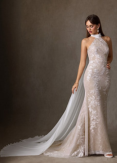 Azazie Kaiyana Abiti da Sposa Abito Tubino in Pizzo Collo Alto Diamante Bianco Nudo image1