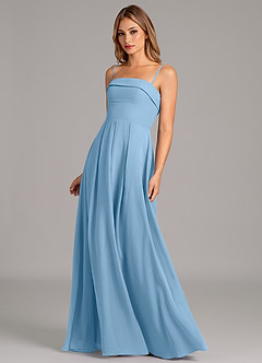 Azazie Lucienne Brautjungfernkleider Wandelbar A-Linie Schulterfrei Chiffon Kleid Stahlblau image6