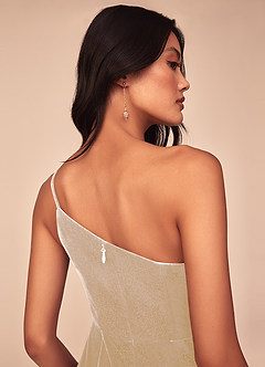 Azazie Kala Final Sale Champagne A-Line One Shoulder Velvet Dress image7