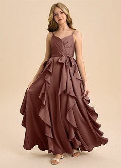 Azazie Peyton Junior Robe Trapèze en Satin extensible Plissée Expresso image5