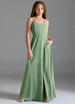 Azazie Moira Junior Abito A-Line in Chiffon Con Tasche Matcha image1