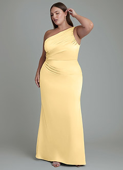 Azazie Akilah Brudtärnklänningar Klänning av Sjöjungfru i Stretch Satin One-shoulder Smör image12