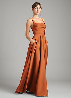Azazie Shaude Bridesmaid Dresses Cinnamon A-Line Pleated Stretch Satin Dress image6