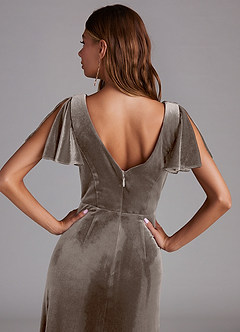 Azazie Soren Bridesmaid Dresses Silver Taupe A-Line Velvet Dress image2