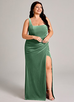 Azazie Mero Bridesmaid Dresses Eucalyptus Mermaid Pleated Velvet Dress image12